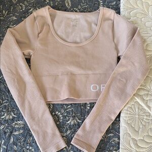 Aerie Ribbed Long Sleeve Crop Top - Light Pink
